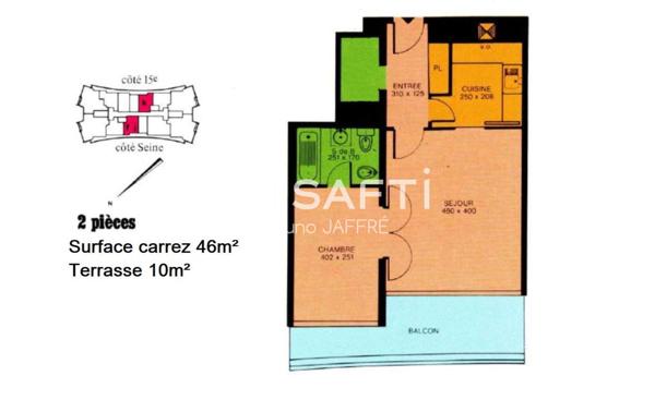 Appartement 49m², avec terrasse et vue sur la Seine sans vis-à-vis + parking