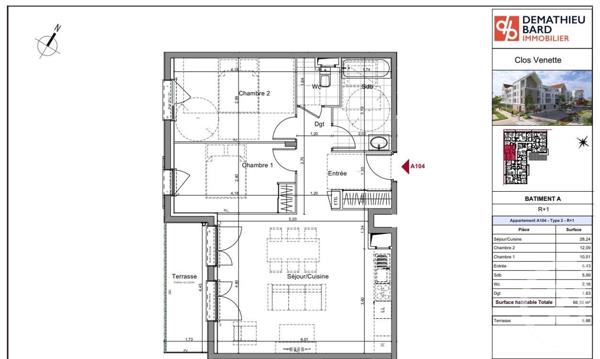 Appartement F3 à vendre  3 pièces - 66,55 m2 VENETTE - 60