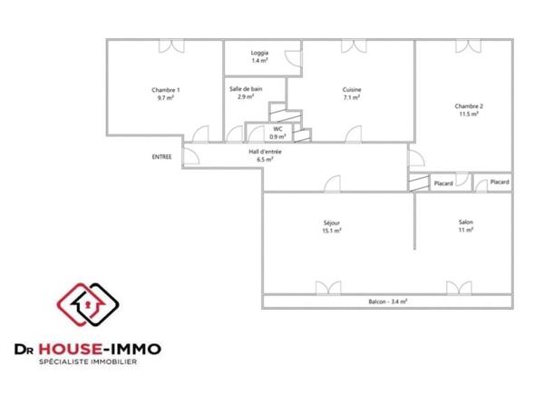 Appartement à vendre 4 pièces de 67 m²