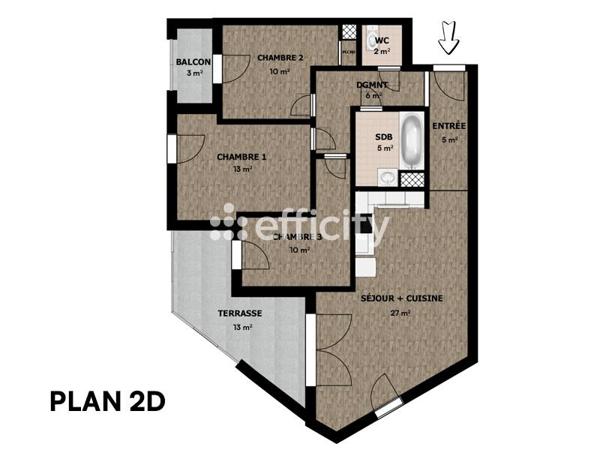 Appartement 4 pièces - 80 m² Exclusivité efficity