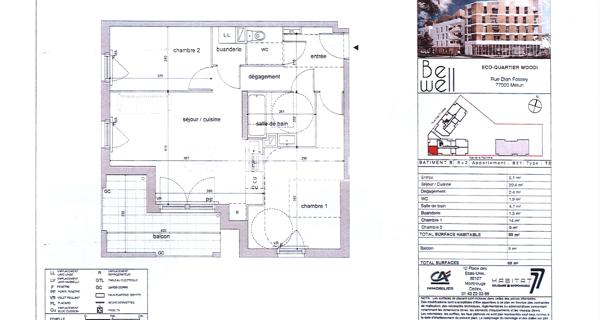 Location Appartement 3 pièces 59 m² - Melun 77000
